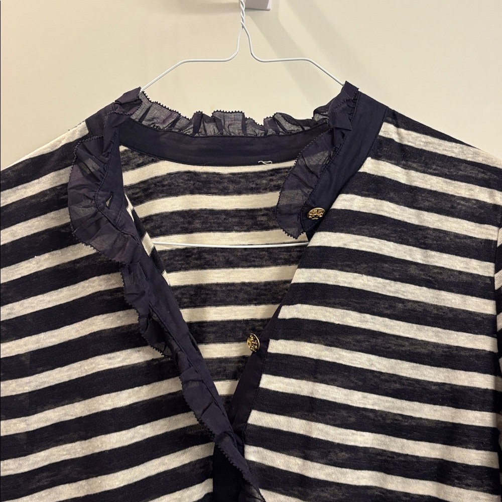 Tory Burch Striped Black and White Short Sleeve Top - Picture 3 of 4